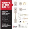 imageKwikset Brentford Front Door Lock Handle and Deadbolt Set Entry Handleset with Trafford Reversible Lever Matte Black Pick Resistant SmartKey Rekey Deadbolt Security with Microban ProtectionSatin Nickel