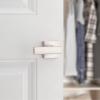 imageKwikset Breton Interior Passage Door Handle 4 Pack Lever for Closet and Hallway Doors Reversible NonLocking Handle Lever Matte Black with Microban ProtectionSatin Nickel