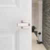 imageKwikset Breton Interior Passage Door Handle 4 Pack Lever for Closet and Hallway Doors Reversible NonLocking Handle Lever Matte Black with Microban ProtectionSatin Nickel