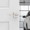 imageKwikset Casey Entry Door Handle with Lock and Key Secure Keyed Reversible Lever Exterior For Front Entrance and Bedrooms Satin Nickel  Pick Resistant Smartkey Rekey Security and MicrobanSatin Nickel