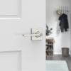 imageKwikset Casey Entry Door Handle with Lock and Key Secure Keyed Reversible Lever Exterior For Front Entrance and Bedrooms Satin Nickel  Pick Resistant Smartkey Rekey Security and MicrobanSatin Nickel