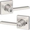 imageKwikset Casey Entry Door Handle with Lock and Key Secure Keyed Reversible Lever Exterior For Front Entrance and Bedrooms Satin Nickel  Pick Resistant Smartkey Rekey Security and MicrobanSatin Nickel