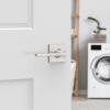 imageKwikset Casey Entry Door Handle with Lock and Key Secure Keyed Reversible Lever Exterior For Front Entrance and Bedrooms Satin Nickel  Pick Resistant Smartkey Rekey Security and MicrobanSatin Nickel