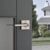 imageKwikset Halifax Entry Door Handle with Lock and Key Secure Keyed Reversible Lever Exterior For Front Entrance and Bedrooms Matte Black Pick Resistant Smartkey Rekey Security and MicrobanSatin Nickel