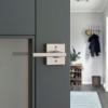 imageKwikset Halifax Entry Door Handle with Lock and Key Secure Keyed Reversible Lever Exterior For Front Entrance and Bedrooms Matte Black Pick Resistant Smartkey Rekey Security and MicrobanSatin Nickel