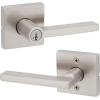 imageKwikset Halifax Entry Door Handle with Lock and Key Secure Keyed Reversible Lever Exterior For Front Entrance and Bedrooms Matte Black Pick Resistant Smartkey Rekey Security and MicrobanSatin Nickel