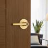 imageKwikset Halifax Entry Door Handle with Lock and Key Secure Keyed Reversible Lever Exterior for Front Entrance and Bedrooms Satin Brass Pick Resistant Smartkey Rekey Security and MicrobanSatin Brass