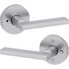 imageKwikset Halifax Entry Door Handle with Lock and Key Secure Keyed Reversible Lever Exterior for Front Entrance and Bedrooms Satin Brass Pick Resistant Smartkey Rekey Security and MicrobanSatin Chrome