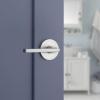 imageKwikset Halifax Entry Door Handle with Lock and Key Secure Keyed Reversible Lever Exterior for Front Entrance and Bedrooms Satin Brass Pick Resistant Smartkey Rekey Security and MicrobanSatin Chrome