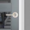 imageKwikset Halifax Entry Door Handle with Lock and Key Secure Keyed Reversible Lever Exterior for Front Entrance and Bedrooms Satin Brass Pick Resistant Smartkey Rekey Security and MicrobanSatin Nickel