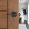 imageKwikset Halifax Entry Door Handle with Lock and Key Secure Keyed Reversible Lever Exterior for Front Entrance and Bedrooms Satin Brass Pick Resistant Smartkey Rekey Security and MicrobanVenetian Bronze