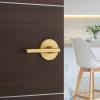imageKwikset Halifax Entry Door Handle with Lock and Key Secure Keyed Reversible Lever Exterior for Front Entrance and Bedrooms Satin Brass Pick Resistant Smartkey Rekey Security and MicrobanSatin Brass