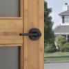 imageKwikset Halifax Entry Door Handle with Lock and Key Secure Keyed Reversible Lever Exterior for Front Entrance and Bedrooms Satin Brass Pick Resistant Smartkey Rekey Security and MicrobanMatte Black