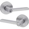 imageKwikset Halifax Entry Door Handle with Lock and Key Secure Keyed Reversible Lever Exterior for Front Entrance and Bedrooms Satin Brass Pick Resistant Smartkey Rekey Security and MicrobanSatin Chrome