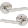 imageKwikset Halifax Entry Door Handle with Lock and Key Secure Keyed Reversible Lever Exterior for Front Entrance and Bedrooms Satin Brass Pick Resistant Smartkey Rekey Security and MicrobanSatin Nickel