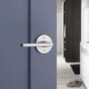 imageKwikset Halifax Entry Door Handle with Lock and Key Secure Keyed Reversible Lever Exterior for Front Entrance and Bedrooms Satin Brass Pick Resistant Smartkey Rekey Security and MicrobanSatin Chrome
