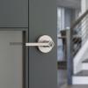 imageKwikset Halifax Entry Door Handle with Lock and Key Secure Keyed Reversible Lever Exterior for Front Entrance and Bedrooms Satin Brass Pick Resistant Smartkey Rekey Security and MicrobanSatin Nickel