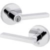 imageKwikset Halifax Entry Door Handle with Lock and Key Secure Keyed Reversible Lever Exterior for Front Entrance and Bedrooms Satin Brass Pick Resistant Smartkey Rekey Security and MicrobanPolished Chrome