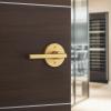 imageKwikset Halifax Entry Door Handle with Lock and Key Secure Keyed Reversible Lever Exterior for Front Entrance and Bedrooms Satin Brass Pick Resistant Smartkey Rekey Security and MicrobanSatin Brass