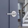 imageKwikset Halifax Entry Door Handle with Lock and Key Secure Keyed Reversible Lever Exterior for Front Entrance and Bedrooms Satin Brass Pick Resistant Smartkey Rekey Security and MicrobanSatin Chrome
