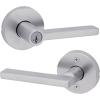imageKwikset Halifax Entry Door Handle with Lock and Key Secure Keyed Reversible Lever Exterior for Front Entrance and Bedrooms Satin Brass Pick Resistant Smartkey Rekey Security and MicrobanSatin Chrome