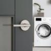 imageKwikset Halifax Entry Door Handle with Lock and Key Secure Keyed Reversible Lever Exterior for Front Entrance and Bedrooms Satin Brass Pick Resistant Smartkey Rekey Security and MicrobanSatin Nickel
