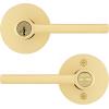 imageKwikset Halifax Entry Door Handle with Lock and Key Secure Keyed Reversible Lever Exterior for Front Entrance and Bedrooms Satin Brass Pick Resistant Smartkey Rekey Security and MicrobanSatin Brass