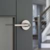 imageKwikset Halifax Entry Door Handle with Lock and Key Secure Keyed Reversible Lever Exterior for Front Entrance and Bedrooms Satin Brass Pick Resistant Smartkey Rekey Security and MicrobanSatin Nickel