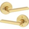 imageKwikset Halifax Entry Door Handle with Lock and Key Secure Keyed Reversible Lever Exterior for Front Entrance and Bedrooms Satin Brass Pick Resistant Smartkey Rekey Security and MicrobanSatin Brass
