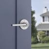 imageKwikset Halifax Entry Door Handle with Lock and Key Secure Keyed Reversible Lever Exterior for Front Entrance and Bedrooms Satin Brass Pick Resistant Smartkey Rekey Security and MicrobanSatin Chrome