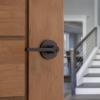 imageKwikset Halifax Entry Door Handle with Lock and Key Secure Keyed Reversible Lever Exterior for Front Entrance and Bedrooms Satin Brass Pick Resistant Smartkey Rekey Security and MicrobanVenetian Bronze