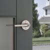imageKwikset Halifax Entry Door Handle with Lock and Key Secure Keyed Reversible Lever Exterior for Front Entrance and Bedrooms Satin Brass Pick Resistant Smartkey Rekey Security and MicrobanSatin Nickel