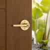 imageKwikset Halifax Entry Door Handle with Lock and Key Secure Keyed Reversible Lever Exterior for Front Entrance and Bedrooms Satin Brass Pick Resistant Smartkey Rekey Security and MicrobanSatin Brass