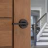 imageKwikset Halifax Entry Door Handle with Lock and Key Secure Keyed Reversible Lever Exterior for Front Entrance and Bedrooms Satin Brass Pick Resistant Smartkey Rekey Security and MicrobanVenetian Bronze