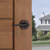 imageKwikset Halifax Entry Door Handle with Lock and Key Secure Keyed Reversible Lever Exterior for Front Entrance and Bedrooms Satin Brass Pick Resistant Smartkey Rekey Security and MicrobanVenetian Bronze