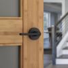 imageKwikset Halifax Entry Door Handle with Lock and Key Secure Keyed Reversible Lever Exterior for Front Entrance and Bedrooms Satin Brass Pick Resistant Smartkey Rekey Security and MicrobanMatte Black