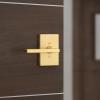 imageKwikset Halifax Interior Privacy Door Handle with Lock Door Lever For Bathroom and Bedroom Matte Black Reversible Keyless Push Button Lock Door Lever with Microban ProtectionSatin Brass