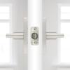 imageKwikset Halifax Interior Privacy Door Handle with Lock Door Lever For Bathroom and Bedroom Matte Black Reversible Keyless Push Button Lock Door Lever with Microban ProtectionSatin Nickel
