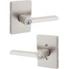 imageKwikset Halifax Interior Privacy Door Handle with Lock Door Lever For Bathroom and Bedroom Matte Black Reversible Keyless Push Button Lock Door Lever with Microban ProtectionSatin Nickel