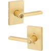 imageKwikset Halifax Interior Privacy Door Handle with Lock Door Lever For Bathroom and Bedroom Matte Black Reversible Keyless Push Button Lock Door Lever with Microban ProtectionSatin Brass