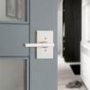 imageKwikset Halifax Interior Privacy Door Handle with Lock Door Lever For Bathroom and Bedroom Matte Black Reversible Keyless Push Button Lock Door Lever with Microban ProtectionSatin Nickel