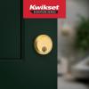 imageKwikset Hometown Deadbolt Lock Satin Brass Round Exterior Keyed Front Entry Door Pick Resistant SmartKey Rekey Security Single Cylinder Dead Bolt Door Lock with Microban ProtectionSatin Brass