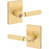 imageKwikset Mirada Reeded Interior Passage Door Handle Lever for Closet and Hallway Doors Reversible NonLocking Handle Lever Satin Nickel with Microban ProtectionSatin Brass