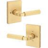 imageKwikset Mirada Reeded Interior Passage Door Handle Lever for Closet and Hallway Doors Reversible NonLocking Handle Lever Satin Nickel with Microban ProtectionSatin Brass