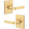 imageKwikset Mirada Reeded Interior Privacy Door Handle with Lock Handle for Bathroom and Bedroom Satin Brass Reversible Keyless Push Button Lock with Microban ProtectionSatin Brass