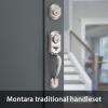 imageKwikset Montara Front Door Lock Handle and Deadbolt Set Entry Handleset Exterior with Interior Door Knob Satin Nickel Pick Resistant SmartKey Rekey Deadbolt SecuritySatin Nickel