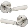 imageKwikset Perth Entry Door Handle with Lock and Key Secure Keyed Reversible Lever Exterior for Front Entrance and Bedrooms Satin Nickel Pick Resistant Smartkey Rekey Security and MicrobanSatin Nickel