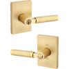 imageKwikset Prava Entry Door Knurled Handle with Lock and Key Secure Keyed Reversible Lever Exterior for Front Entrance and Bedrooms Satin Brass Pick Resistant Smartkey Rekey Security and MicrobanSatin Brass
