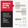 imageKwikset Prava Entry Door Knurled Handle with Lock and Key Secure Keyed Reversible Lever Exterior for Front Entrance and Bedrooms Satin Brass Pick Resistant Smartkey Rekey Security and MicrobanSatin Nickel