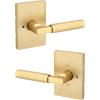 imageKwikset Prava Entry Door Knurled Handle with Lock and Key Secure Keyed Reversible Lever Exterior for Front Entrance and Bedrooms Satin Brass Pick Resistant Smartkey Rekey Security and MicrobanSatin Brass